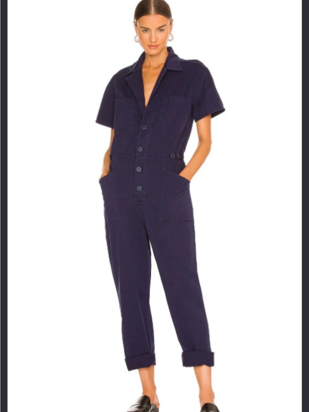 pistola Navy Short-Sleeve Button-Front Utility Jumpsuit